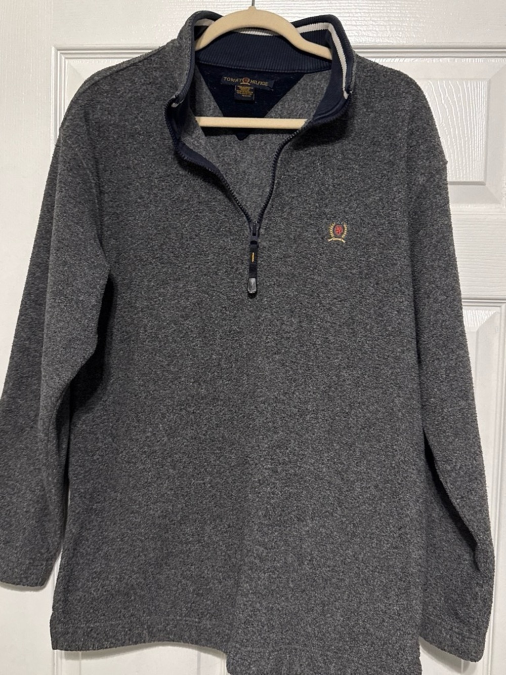 Tommy Hilfiger Men's Dark Gray Half-Zip Sweater with Crest
